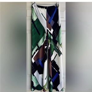 Zara Multicolor Abstract Wide-Leg Pants — Green, Navy, Black, Brown, Size XS